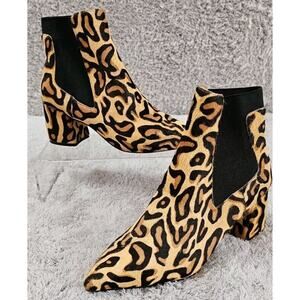NEW LINEA PAOLO Sevilla II Genuine Calf Hair Leopard Leather Womens Booties Sz 7